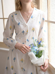 Keyla Floral Embroidery V-Neck Cotton Dress