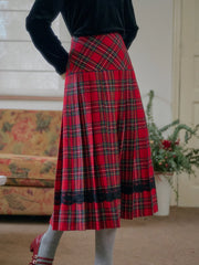 Drew A-Line Contrastng Pleated Plaid Skirt