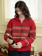 Skylar Geo Pattern Half Zip Drop Shoulder Sweater