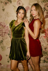 Liora Velvet Mini Dress in Green