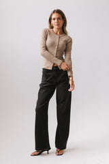 Mia Button Up Top in Taupe