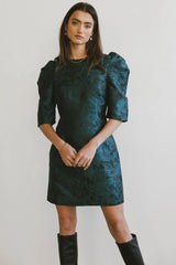 Kaylee Brocade Dress in Teal