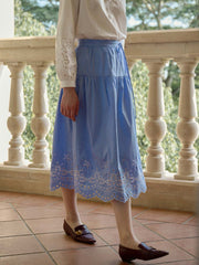 Aubree Striped Cutout Embroidered A-line Skirt