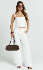 High Waist Wide Leg Pleated White Pants