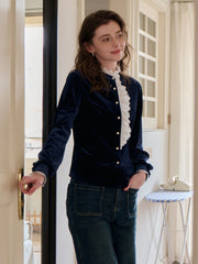 Karina Lace Neck Velvet Top