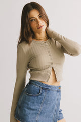 Mallory Button Front Top in Taupe