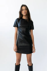 Moxie Vegan Leather Mini Dress in Black