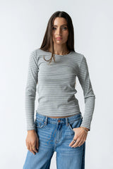 Indiana Striped Top in Heather Grey