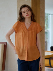Angela V-Neck 100% Ramie Blouse