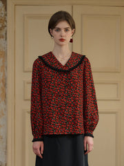 Indy Notched Lapel Contrasting Floral Blouse