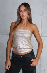 Girl Time Cinched Waist Strapless Top Champagne