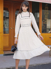 Rosalina Half Turtleneck Polka Dot Contrast Lace Panel Dress