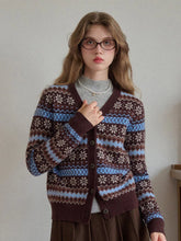 Scottie V-Neck Jacquard 100% Wool Cardigan