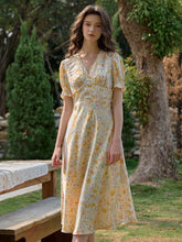 Stormi Charming V-neck Lace Trimmed Floral Print Dress