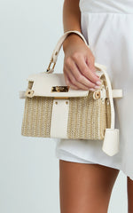 Top Handle Crossbody Straw Bag in Neutral