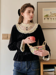 Elodie Lace Collar Velvet Blouse