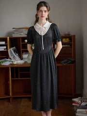 Dahlia Doll Neck Puff Sleeve Polka Dot Dress