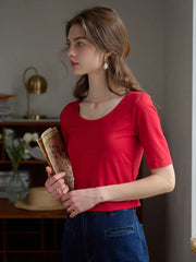 Sol Round Neck Back Lace-up Fit Cotton Top