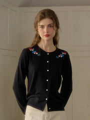 Daisy Round Neck Embroidered Cardigan