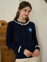 Faye Women's Embroidered Color-Block Round Neck Cardigan