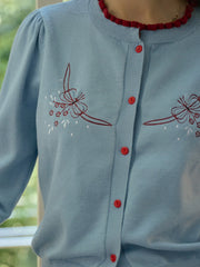 Soleil Standing Collar Embroidered Colour Clash Sweater Cardigan