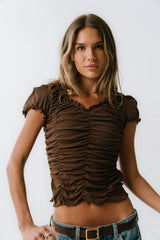 Regan Ruched Top in Brown