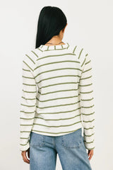 Franny Striped Grommet Top in Olive