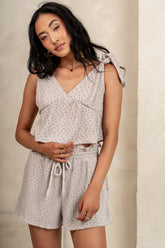 Eliza Floral Knit Tank in Taupe