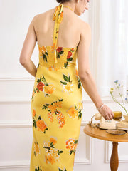 Zelda Printed V Neck Halter Dress