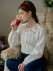 Gracelyn Peter Pan Collar Embroidery Blouse - White