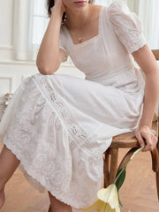 Adrianna Square Neck Puff Sleeve Cotton Dress