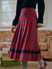 Drew A-Line Contrastng Pleated Plaid Skirt