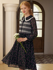 Alisson Peter Pan Collar Lace-up Floral Print Dress