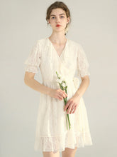 Emberlynn V Neck Puff Sleeve Lace Dress