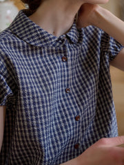 Chloe Peter Pan Collar Plaid Cotton Blouse