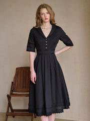 Fiona 100% Cotton Black Midi Dress