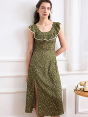 Denver Ditsy Floral Print Ruffle Trim Split Dress