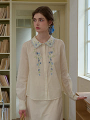 Luciana Peter Pan Collar Embroidery 100% Cotton Blouse