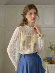 Vivienne Lace Collar Patchwork Blouse - Yellow