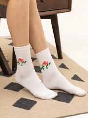 Lena Floral Printed Crew Socks
