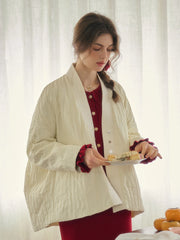 Emi Collarless Pocket Down Jacket - Off-white