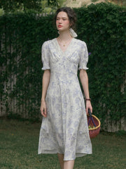 Stormi Charming V-neck Lace Trimmed Floral Print Dress