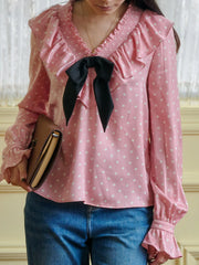 Nadia V-Neck Dot Bow Blouse