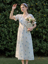 Jane Gypsophila Embroidered Floral V-neck Puff Sleeve Cotton Dress