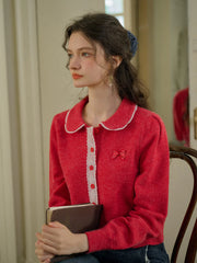 Laylah Doll Neck Collision Lace Sweater Cardigan