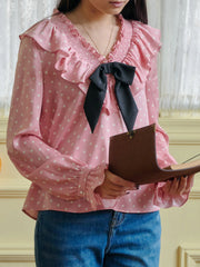 Nadia V-Neck Dot Bow Blouse