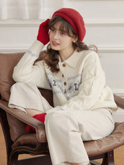 Norah Snowflake Jacquard Polo Fair Isle Knit Sweater