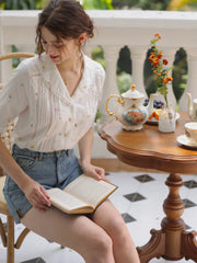 Erin 100% Cotton V-Neck Blouse