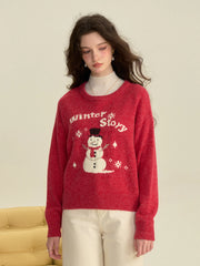 Natalie Round Neck Snowman Wool Sweater