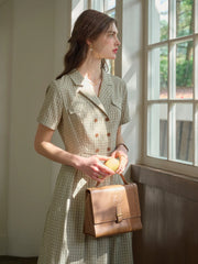 Elena V-Neck Lapel Plaid Dress